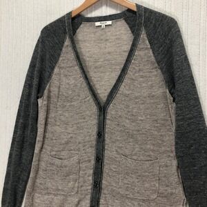 Madewell Womens Linen Blend Cardigan Sweater‎ Gray Beige Pocket Medium M